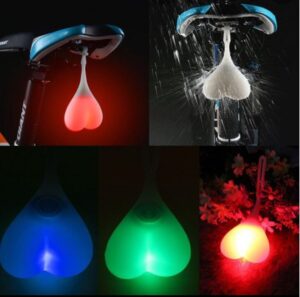 cycling ball lights hanging from bike seat